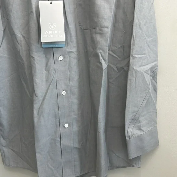 NWT ARIAT WF Solid Pinpoint Oxford LS Men’s Shirt (Harbor Mist) - Picture 7 of 10